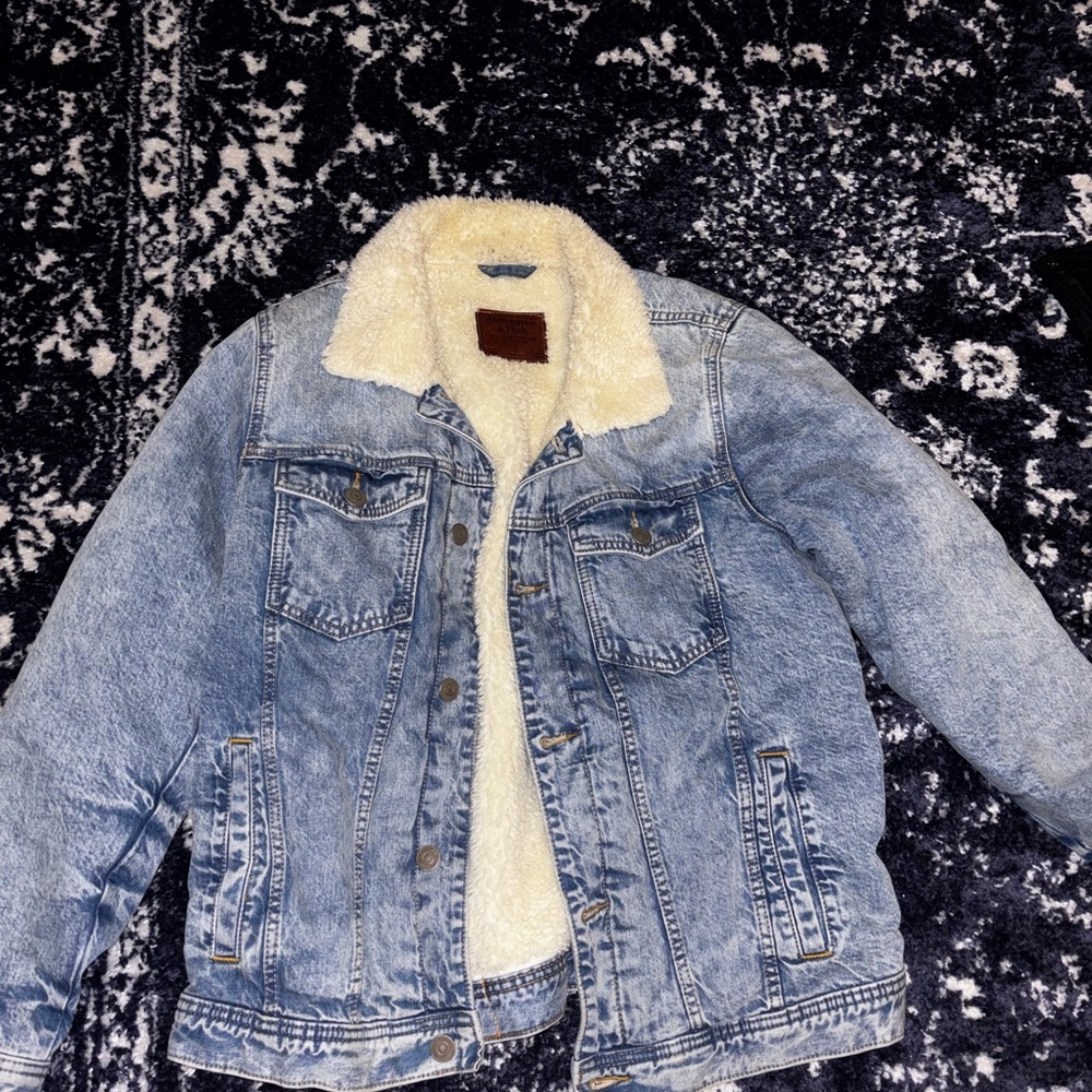 Abercrombie & Fitch Blue Denim Jacket with Cream Sherpa Lining